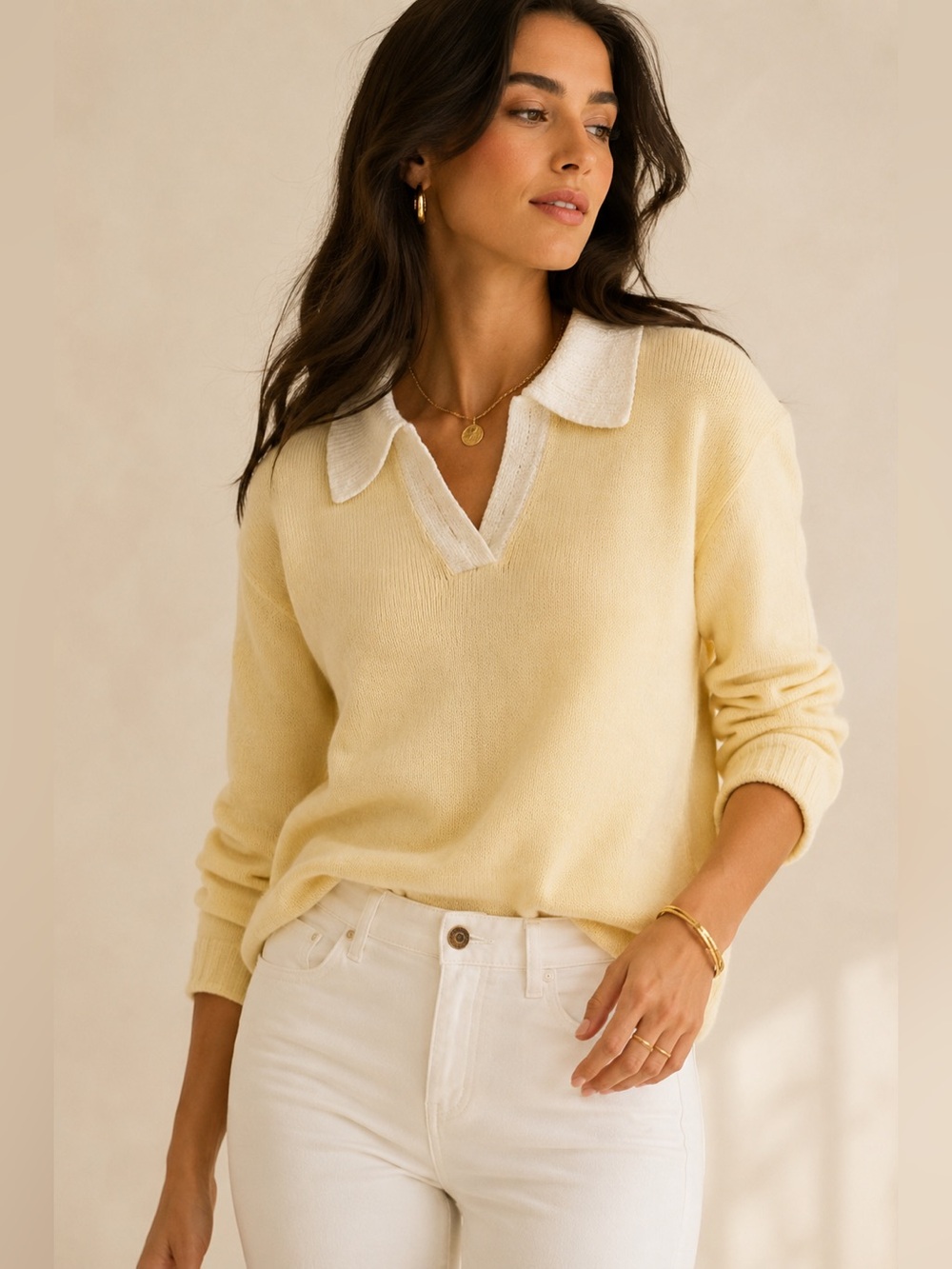 Joie XL Butter Yellow Polo Sweater Quiet Luxury Old Money Knit